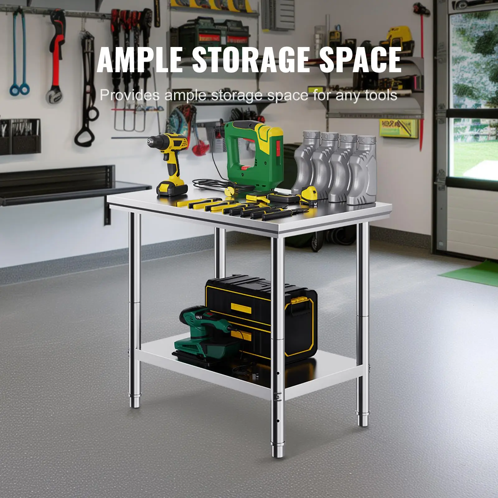 Stainless Steel Work Table 900x600x800mm 700lb Heavy Duty Commercial for kitchen Prep Workstation 3 Adjustable Height Levels for Restaurant Garage Backyard