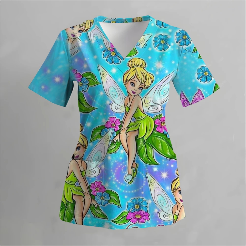 Fashion Disney Princess Print Hospital Uniform Nurse Beauty Dental Salon Work Clothes Customized Medical Matte Jogging Girl