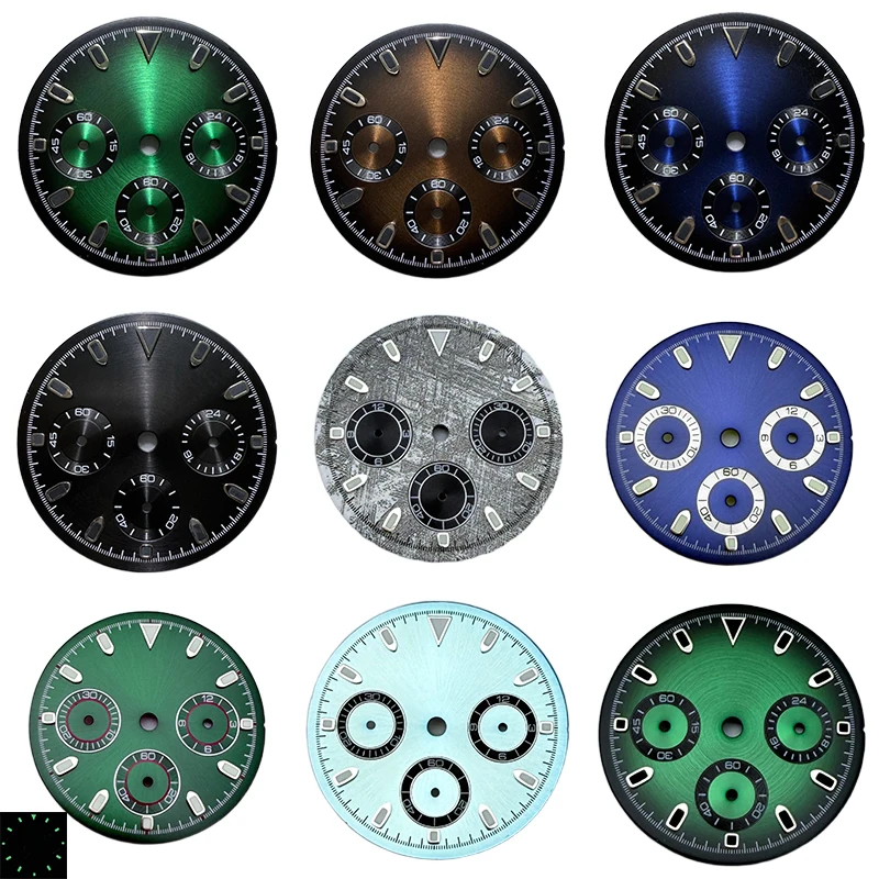 

NOOKIDA 29.5mm VK63 Dial for Quartz Movement Chronograph Face 6 Hands Watch Parts Green Luminous Fit for 39mm Watch Cases