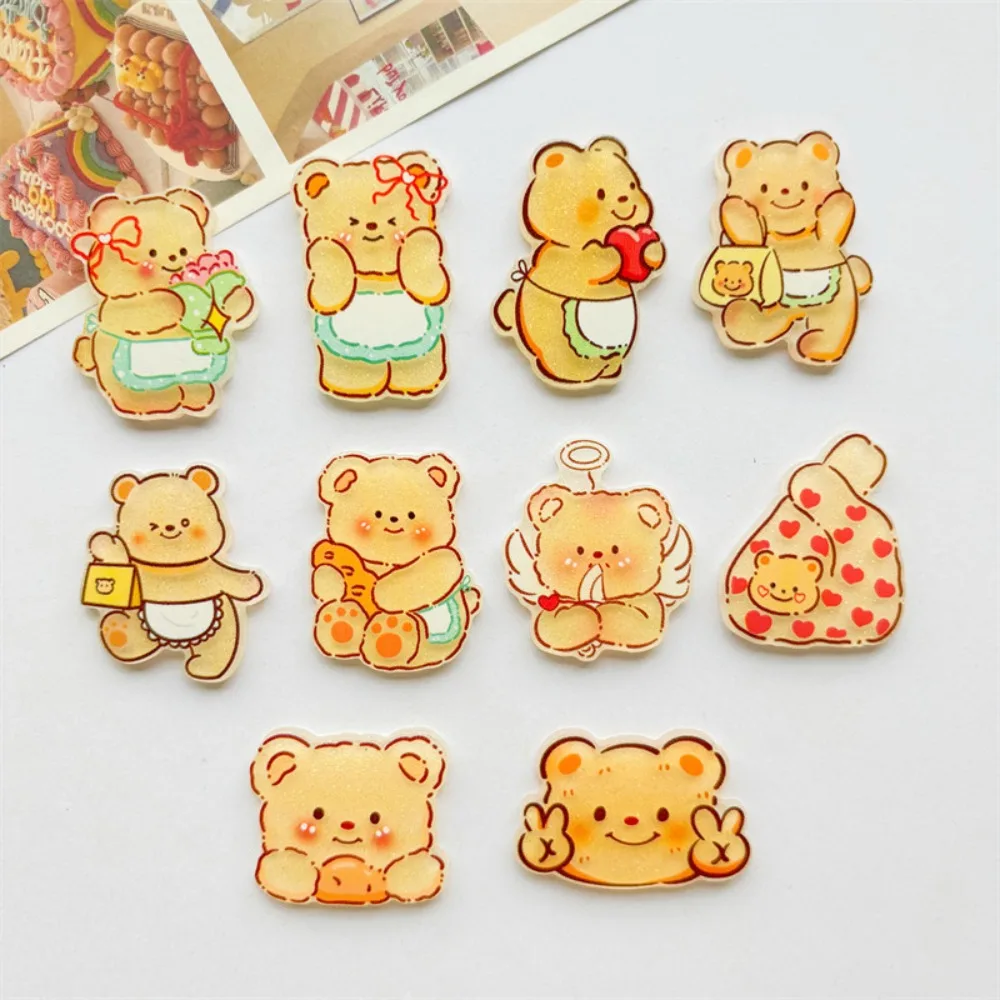 10pcs Sweet Cartoon Character Butter Bear Paster Acrylic DIY Making Hairclip Shiny Phone Decor Badge