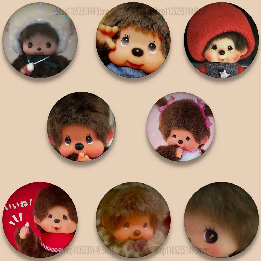 Kawai M-monchhichis 58mm Round Cartoon Brooches Badge for Backpack Accessories Hat Decoration HD Print Handmade Gifts