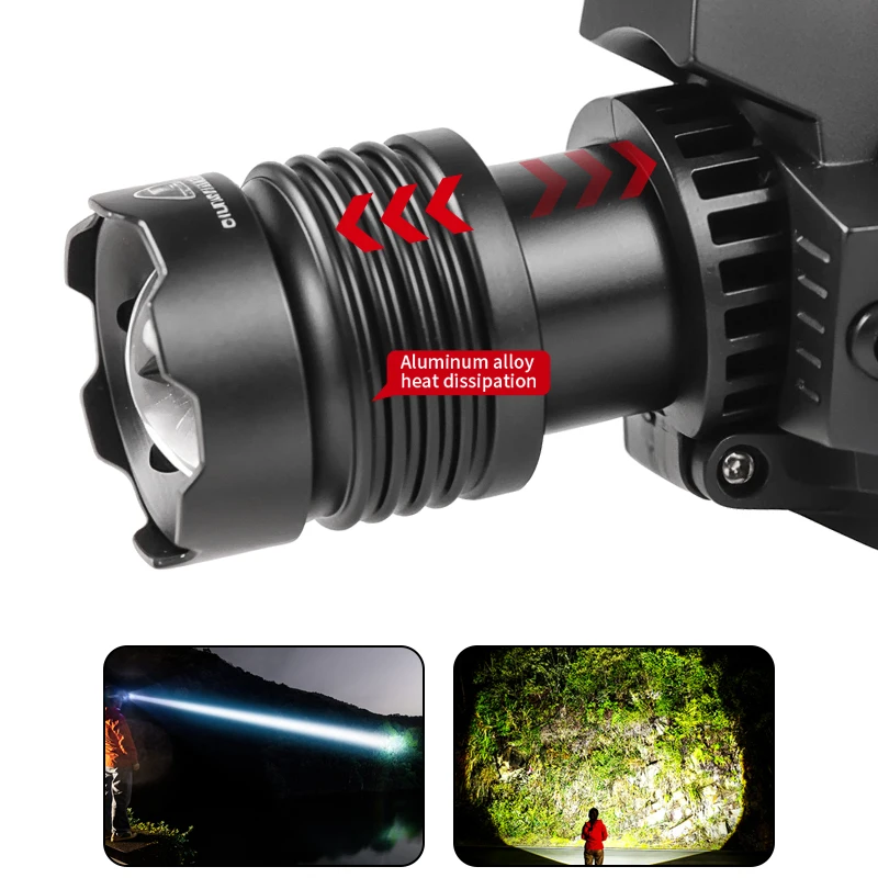 White Laser LED Head Flashlight 18650 Front Led Headlamp with Battery Display Powerful Headlight Hunting Fishing Head Lantern