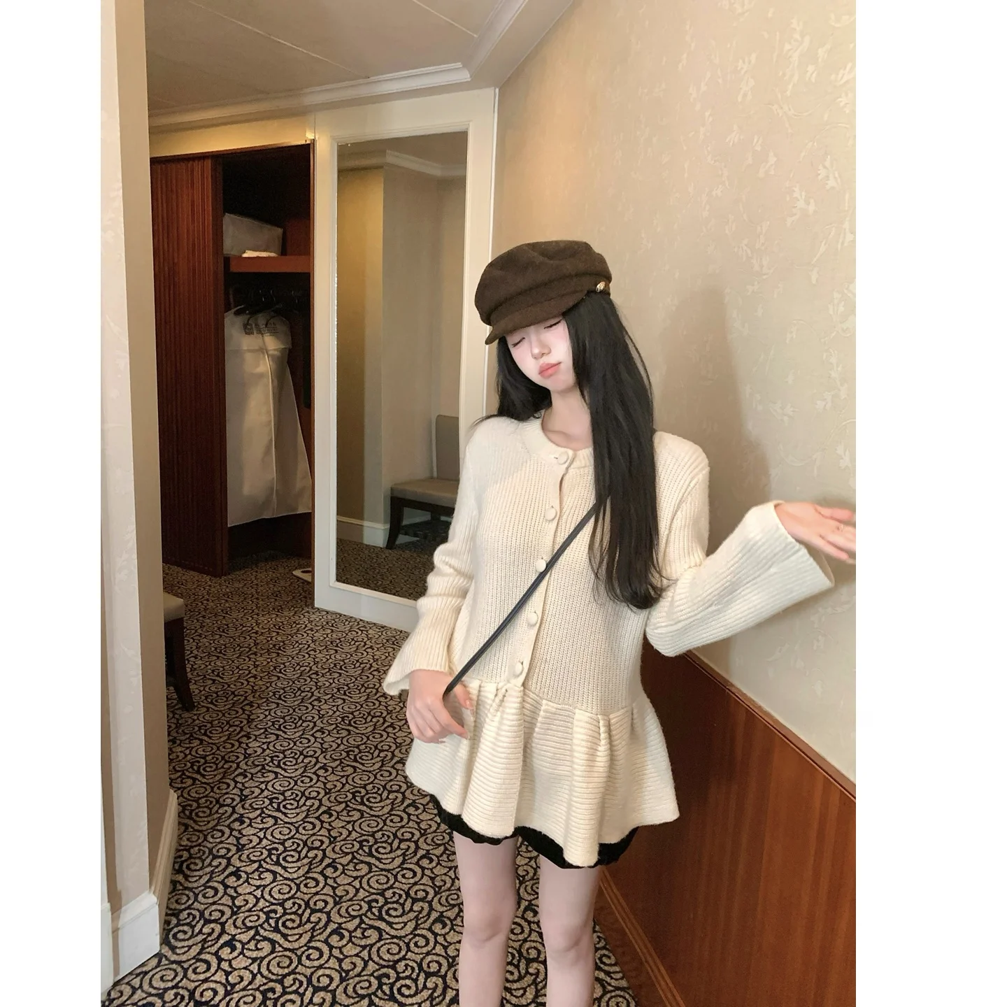 

Sweet Sle Mixed Wool Knitted Doll irt Women's Long Sve round Ne Layering Top Polyester Acrylic Fiber 30% Wool 70%