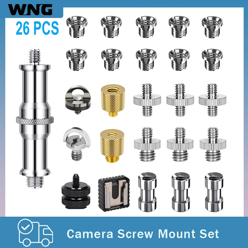 Camera Screw Mount Set, 26Pcs 1/4 Inch and 3/8 Inch Converter Threaded Screws Adapter Flash Shoe Mount for DSLR Tripod Mount