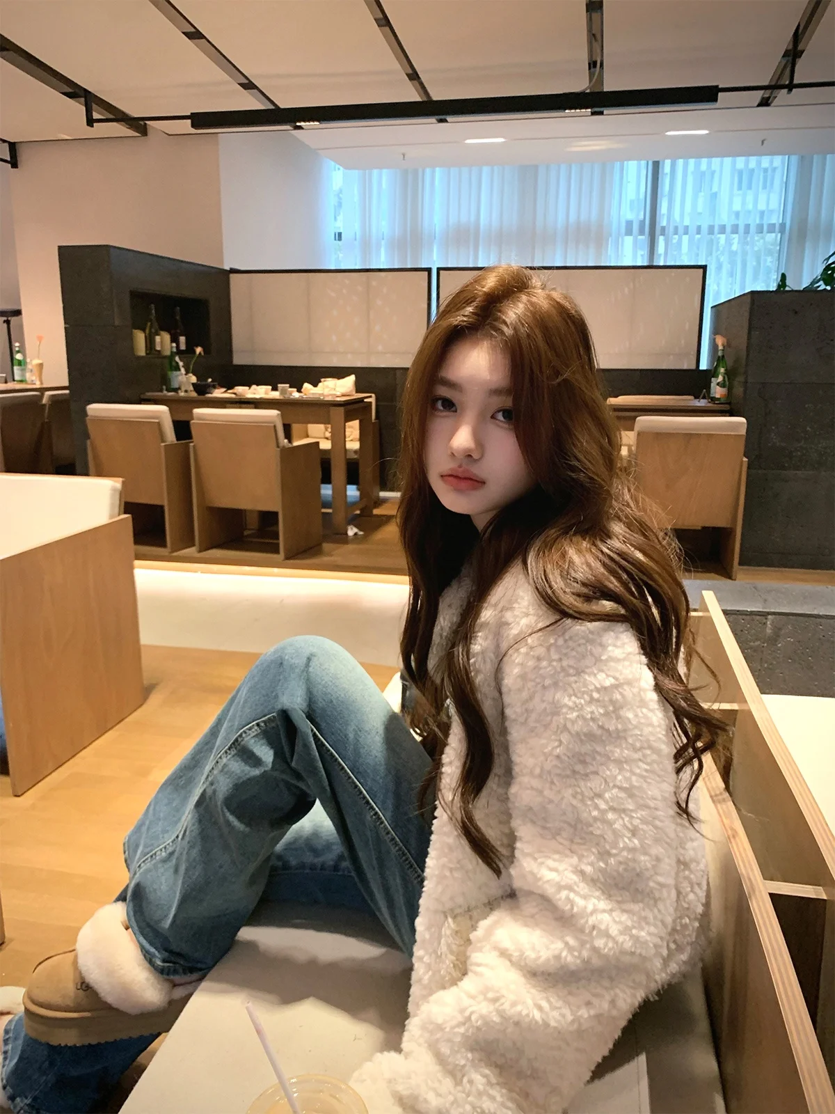 

Chien Elsa Autumn Winter ort Soft Lamb Fur Coat Women's Ele Thousand Gold Feeling Commute Sle Loose Fit Wool Blend