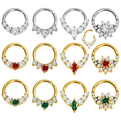 Waterdrop Flower Moon CZ Daith Conch Tragus Hoop Earring Helix Septum Piercing Clicker Segment Nose Ring 316L Surgical Steel 16G