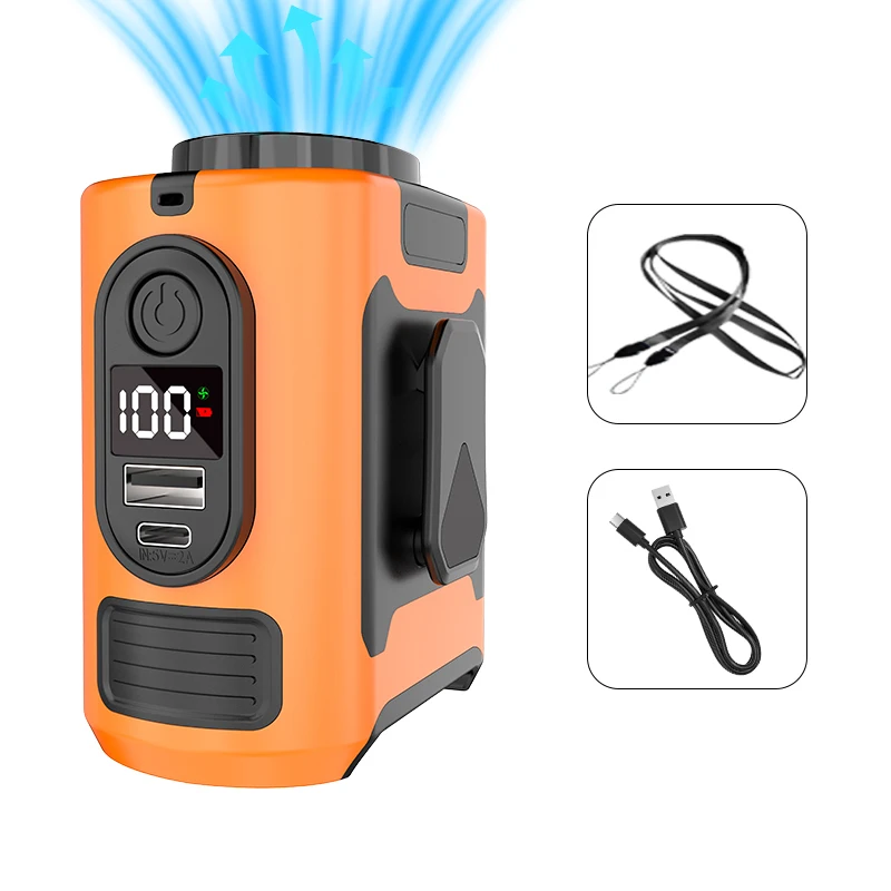 Heupclip koelventilator 130° breed luchtbereik 45° verstelbaar digitaal scherm 10000mAh batterij powerbank lichtgewicht 0,63lb voor vissen golf fietsen koerier tuinieren kamperen buitenwerk
