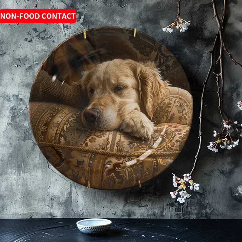 1pc Cute Dog Ceramic Decorative Plate - Round Non-Food Contact Art, Pet-Themed Home Decor for Living Room, Coffee Table, Study