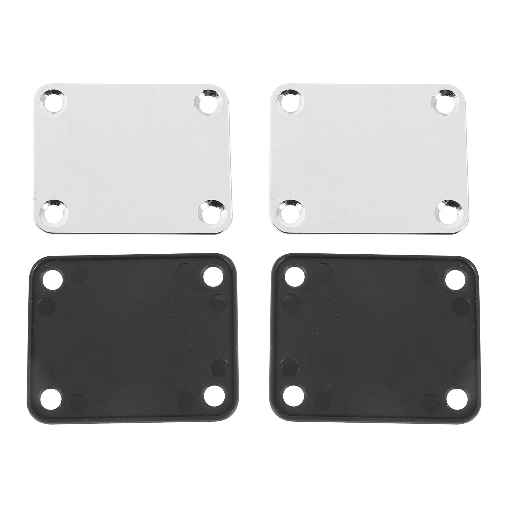 2 Pcs Guitar Metal Neck Plates with Plastic Mat for Strat Tele Style Electric Guitar Replacement, Chrome