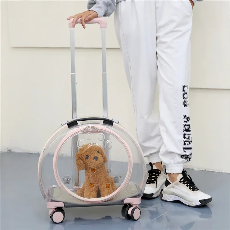 Airline Approved On Wheels Stroller Trolley Pet Carrier Backpack, Transparent Bubble Cat Bag for Travel Pet Suitcase, Wholesale