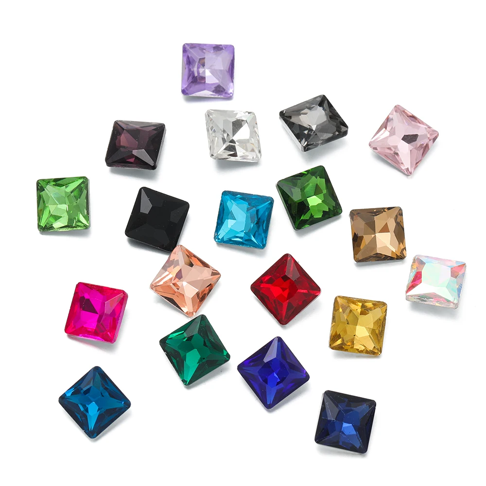 10pcs/Lot 10*10mm Glass Colorful Square Sparkling Faceted Rhinestones for DIY Bracelet Necklace Findings Jewelry Accessories