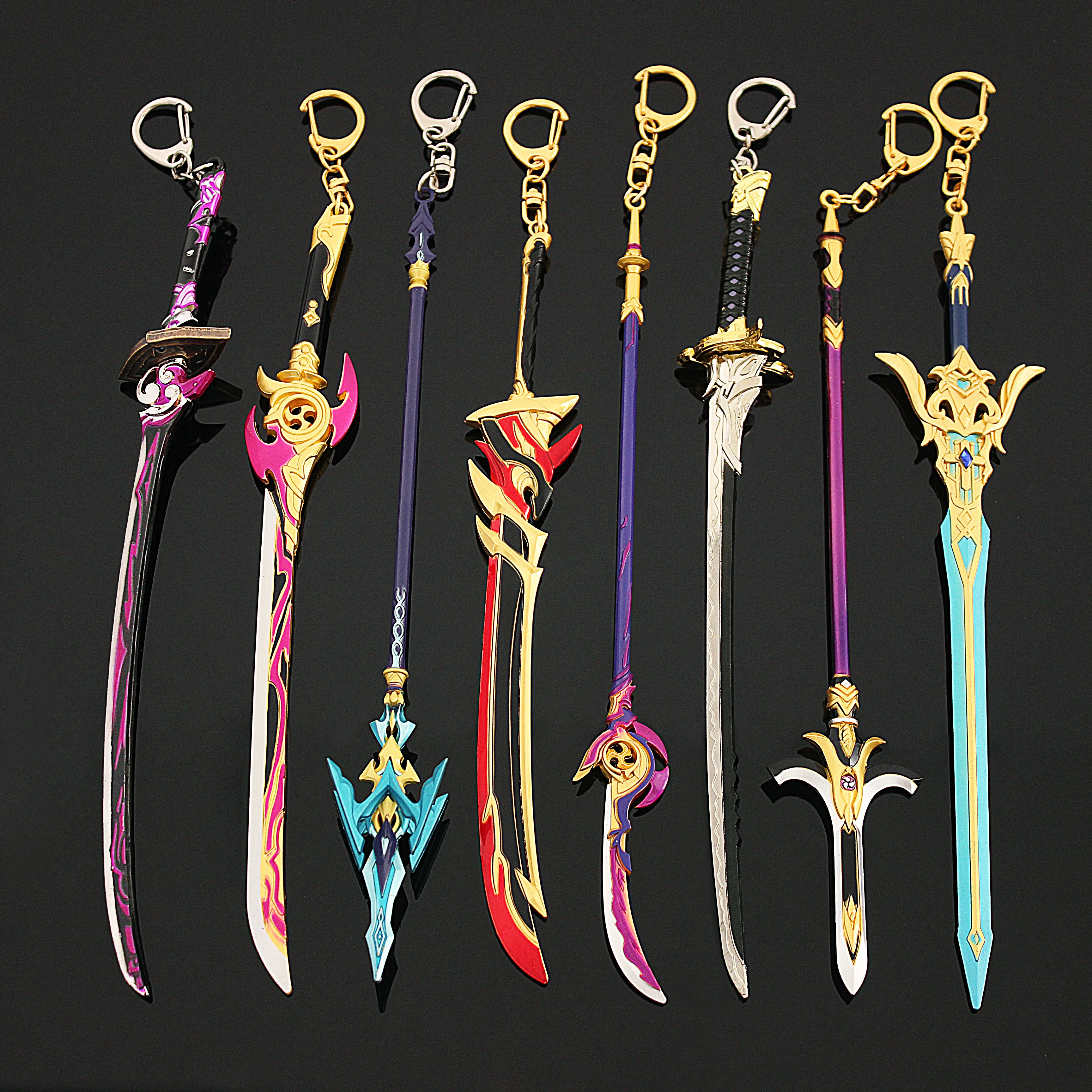 

40pcs Genshin Impact Keychain Anime Sword Model Character Zhongli Venti Weapon Metal Skyward Blade Key Rings Gifts Collections