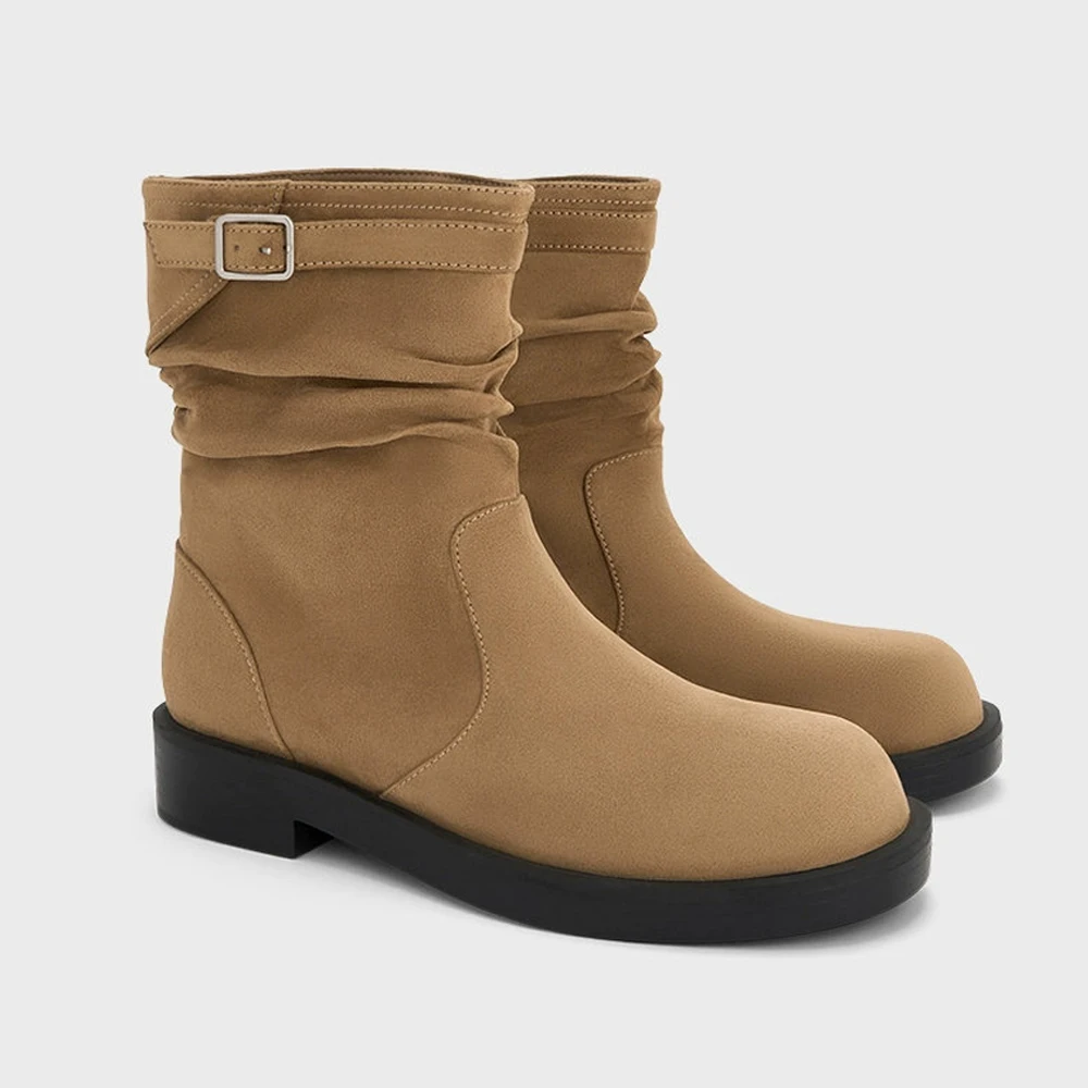 

FWRD Women's Retro Round-Toe Flat Ruched Ankle Slouch Boots, Comfortable Fashion Shoes for Daily & Casual Wear #FWRD000241
