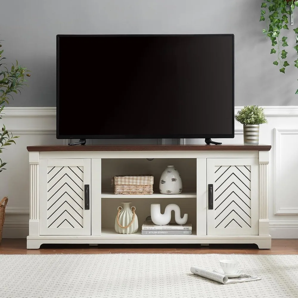 مركز ترفيه لباب الحظيرة الريفي لأجهزة تلفزيون 65+ بوصة، ارتفاع 25 بوصة مع مساحة تخزين قابلة للتعديل