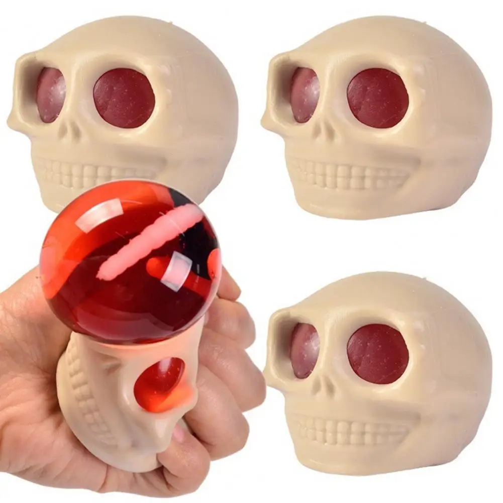 Skull Squeeze Toy Horror Skull Doll Squeezing Ball Fun Halloween Stress Relief Toy Candy Bag Filler for Parties Squeeze Toy