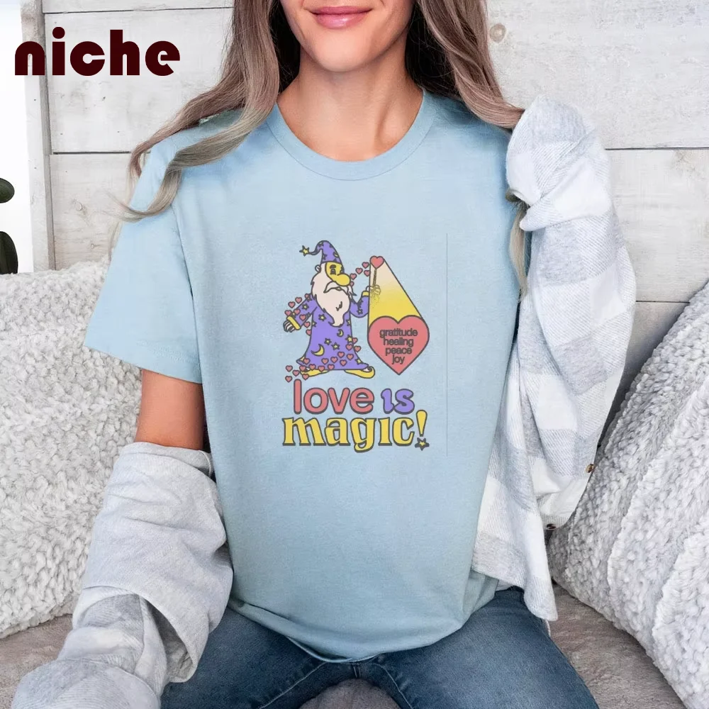 High Quality Cotton T-Shirt Round Neck Shoulder Cartoon Magician Letter Graphic Printing Soft Fashion New Short Sleeves