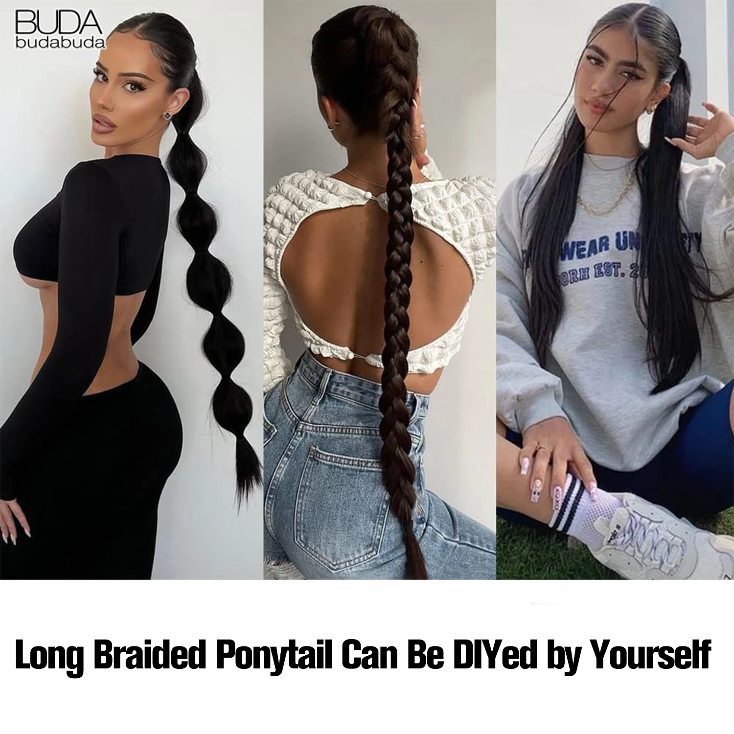 34”Braid Ponytail Extension Long Straight Wrap Around Ponytail Hair Extensions Fluffy Natural Soft Hair for Women Daily Wear DIY