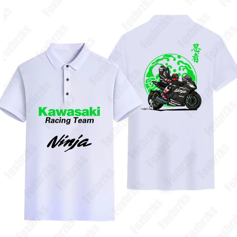 2024 Zomer Nieuwe Mannen Vrouwen Motorfietsen Kawasaki Poloshirt Locomotief Perifeer Bedrukt Korte Mouw Casual Top Team Top