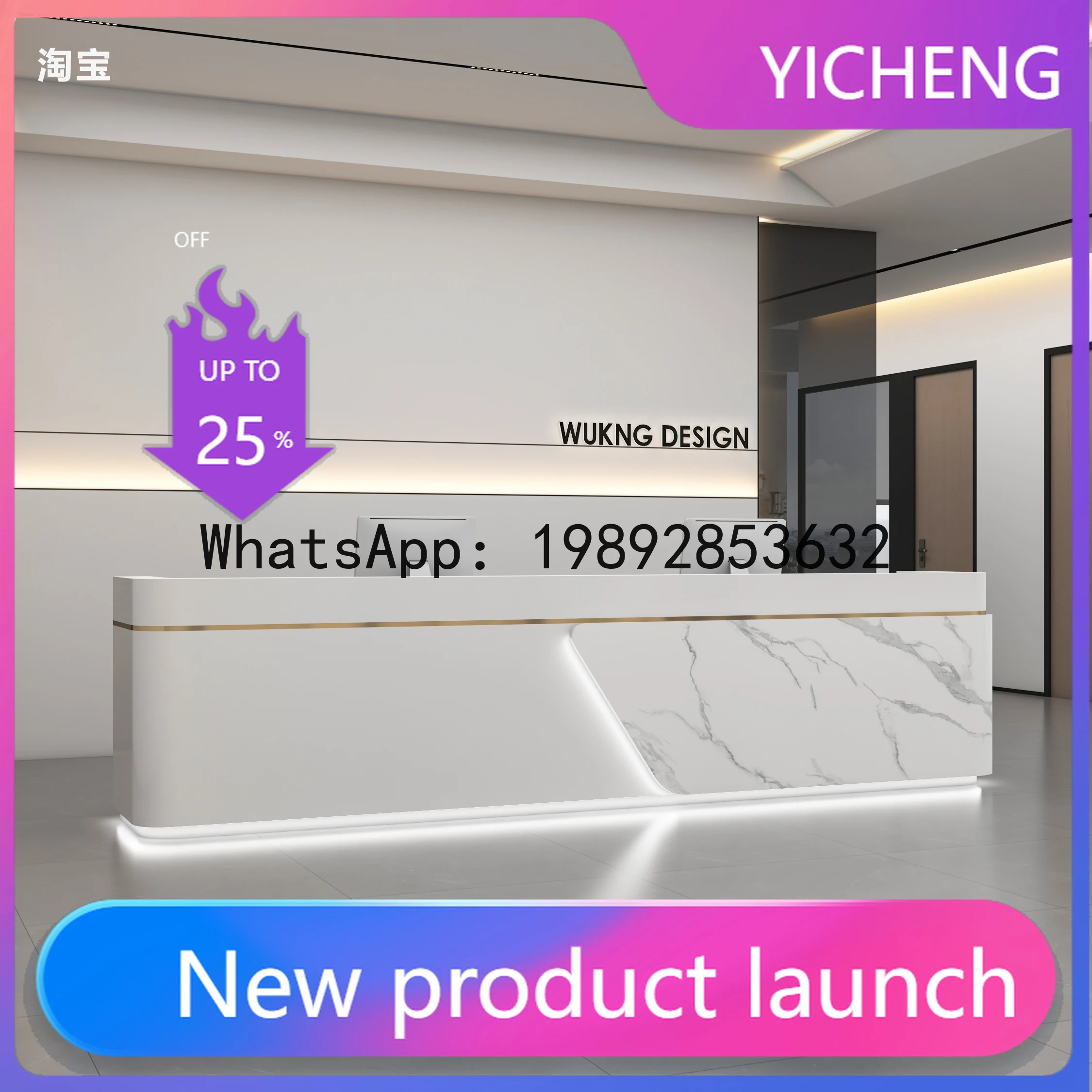 

Hys company front desk hotel service counter stainless steel painted rock slab marble bar table