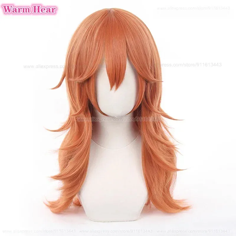 NewAnime Angel Devil peluca sintética larga 60cm naranja oscuro ondulado Cosplay pelo resistente al calor fiesta juego de rol mujer pelucas + peluca
