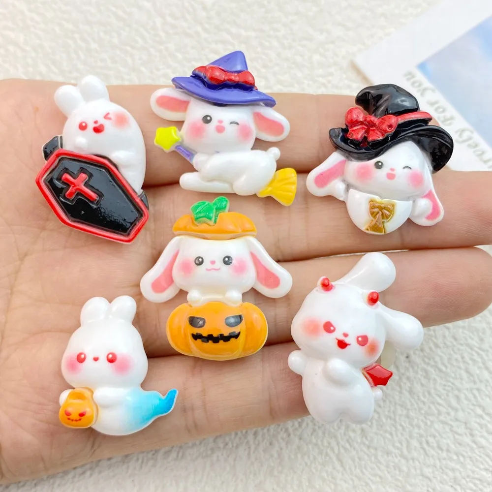 10Pcs New Cute Resin Animal Halloween Series Flat Back Parts Embellishments For Hair Bows Accessories