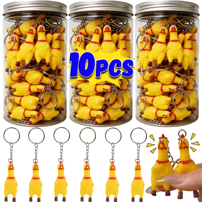 Chaveiros de Galinha Amarela Gritante Criativos, Mini de Borracha Apertáveis, Engraçados, para Decoração de Bolsas