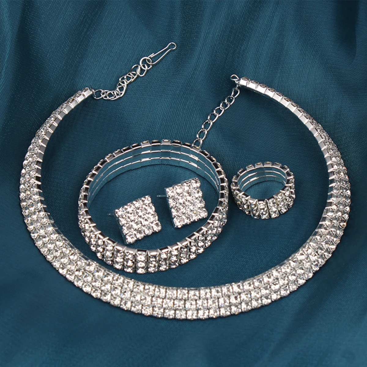 Minimalist Jewelry Set Banquet Flash Crystal Claw Drill Trendy Necklace Bracelet Earrings For Women Wedding Anniversary Gifts