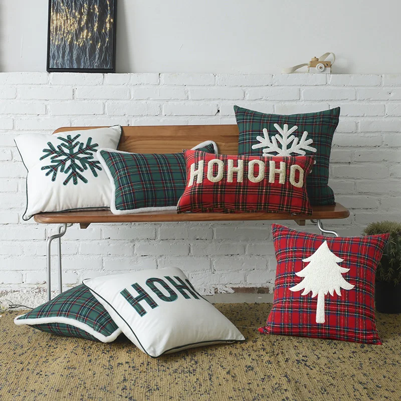 

30X50/45X45CM Christmas Plaid Throw Pillow Cover Snowflake Cushion Cover Christmas Party Decor Home Decorative Pillowcase