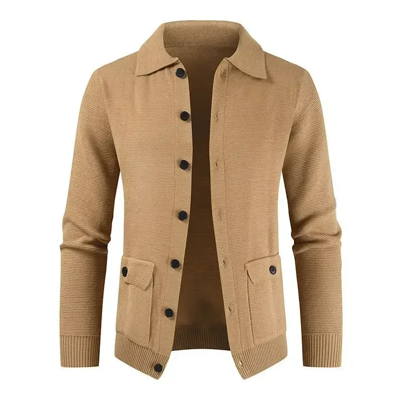 เสื้อสเวตเตอร์ถักแขนยาวสีบริสุทธิ์สําหรับผู้ชายในยุโรปและอเมริกา Pocketed Slim-fit สําหรับฤดูหนาว เอ็ม-XXXL