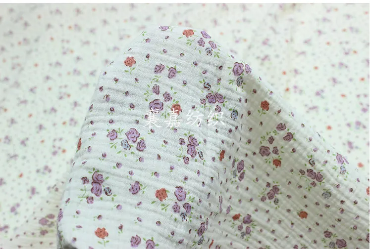135x50cm Double-layer Cotton Gauze Crepe Small Floral Fabric Home Wear Pajamas Material Sewing Cloth