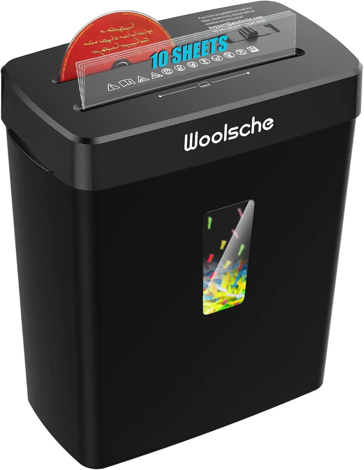 

Woolsche Paper Shredder, 10-Sheet Cross Cut with 3.43-Gallon Basket, P-4 Security Level,3-Mode Design Shred CD