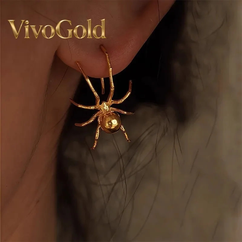 

VivoGoldWomen's personality spider earrings 9999 24K Real Gold niche design light luxury high-end fashion versatile earrings