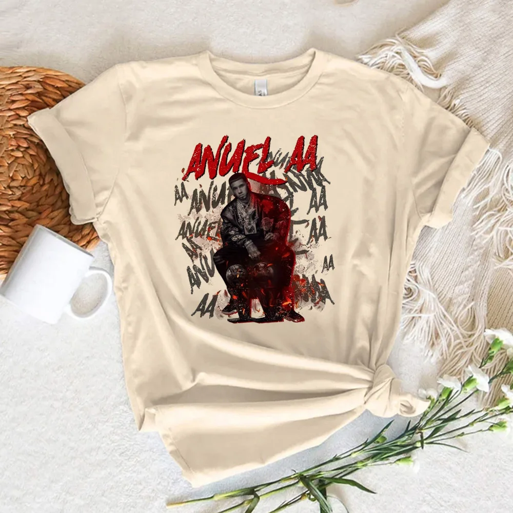 Anuel Aa t-shirts women graphic designer Y2K t shirt female Japanese harajuku clothing