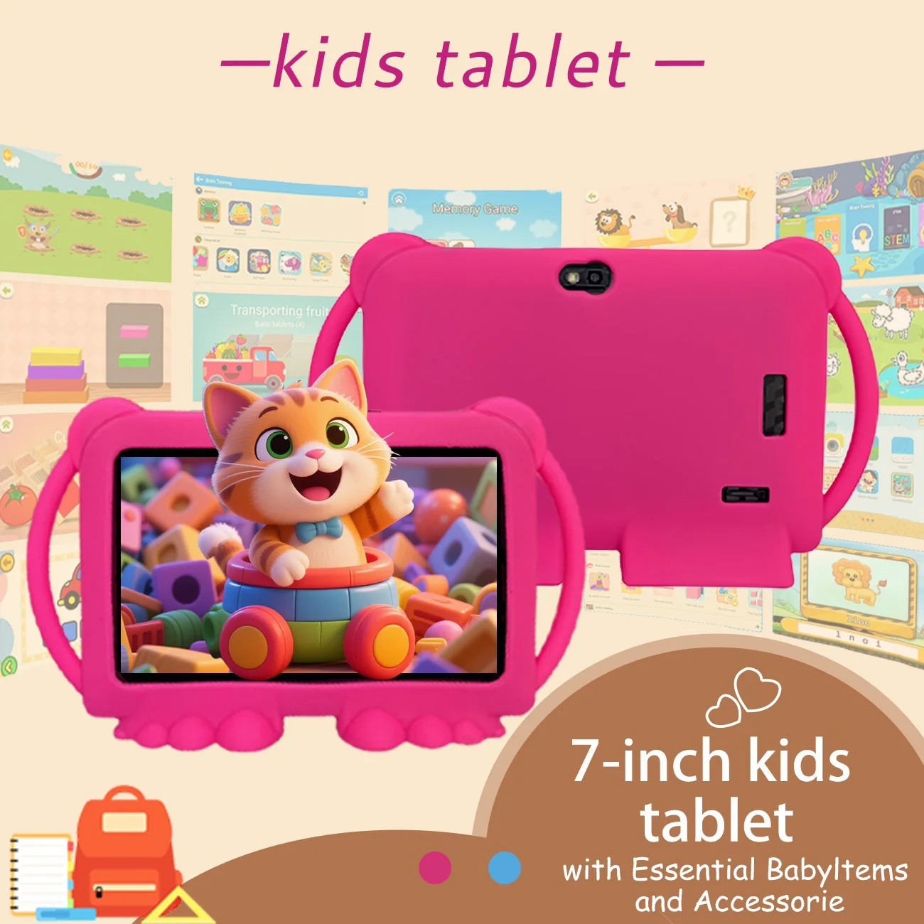7 Inch Kid Tablet Android12 2GB RAM 32GB ROM,256G Expand,WiFi,3000mAh,Dual Camera, Children's Gift Kids Software,Blue/Red