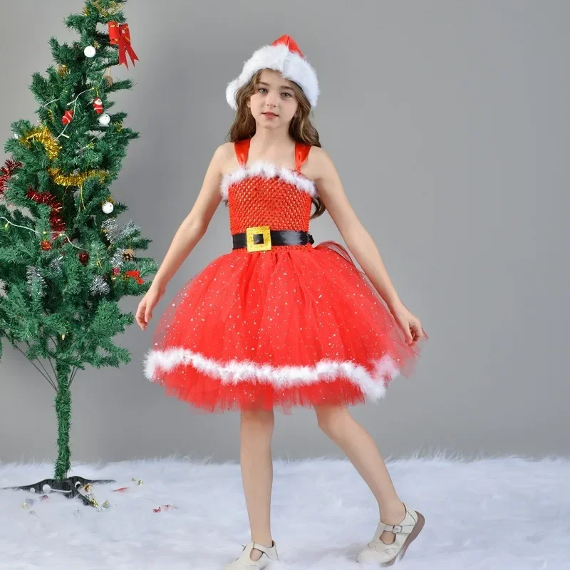 

Christmas Dress Claus Costumes for Girls Xmas Tutu Dress Outfit for Kids New Year Princess Dresses Children Miss Claus Clothes