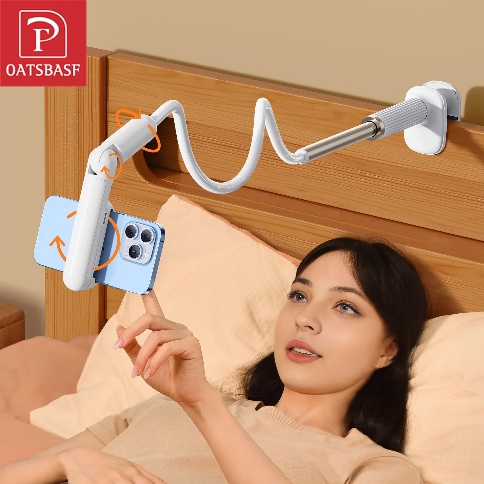 

Oatsbasf Gooseneck Cell Phone Stand with Clamp Mount Phone Holder for Bed Overhead Lazy Bracket w/ Flexible Arm for 4-7 Device