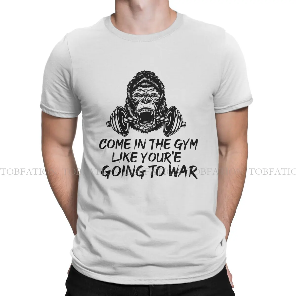 Powerhouse Gym Fitness Bodybuilding TShirt for Men Come in The Gym Like Your'e Going to War Round Collar Pure Cotton T Shirt