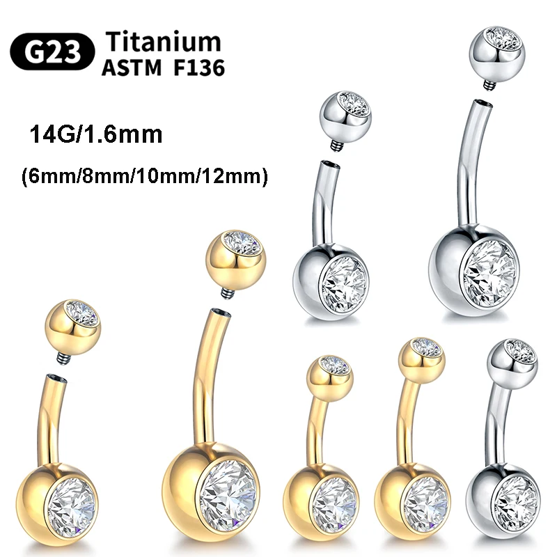 

5/10Pcs G23 Titanium Belly Button Rings Navel Bar Nombril Piercing CZ Gem 6/8/10/12mm 14G Gold Color Belly Piercing Sexy Jewelry