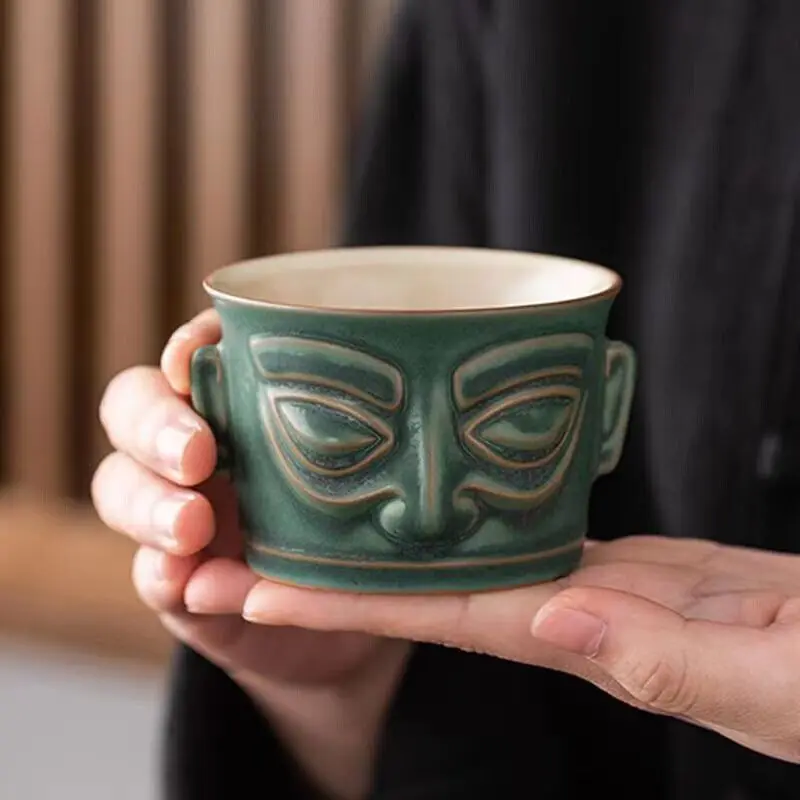 chinese porcelain blue glazed mask tea cup Collection Nice Art Work