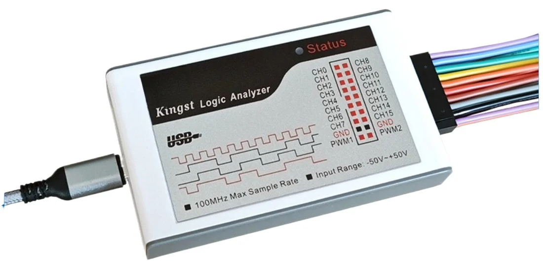 Logic Analyzer 100M Sample Rate 16 Channel Adjustable Threshold PWM Output x2 Portable