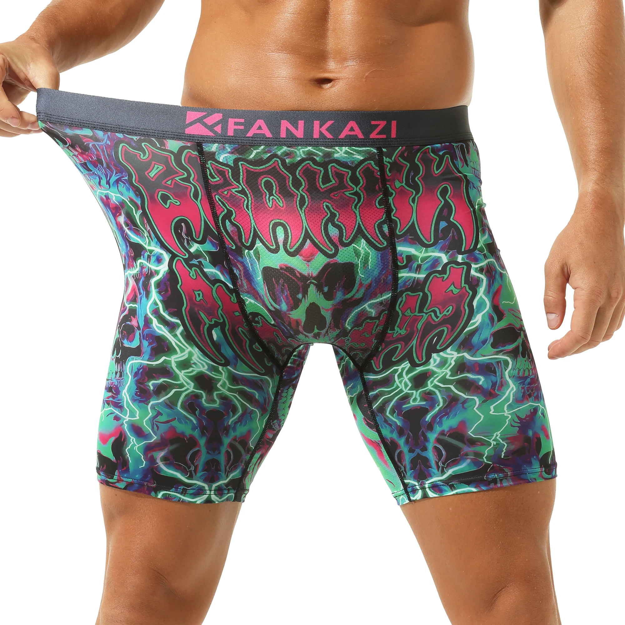 Sexy Men Bulge Pouch Breathable Comfy Underwear Strerchy Printing Tight Boxers Fashion Swim Trunks Low Waist Flat Corner Shorts