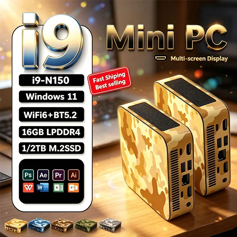 Reliable 2026 New Intel N150 Camouflage Mini PC ,16GB RAM 1/2TB SSD WiFi6 BT5.2 4K Household Office Small Desktop