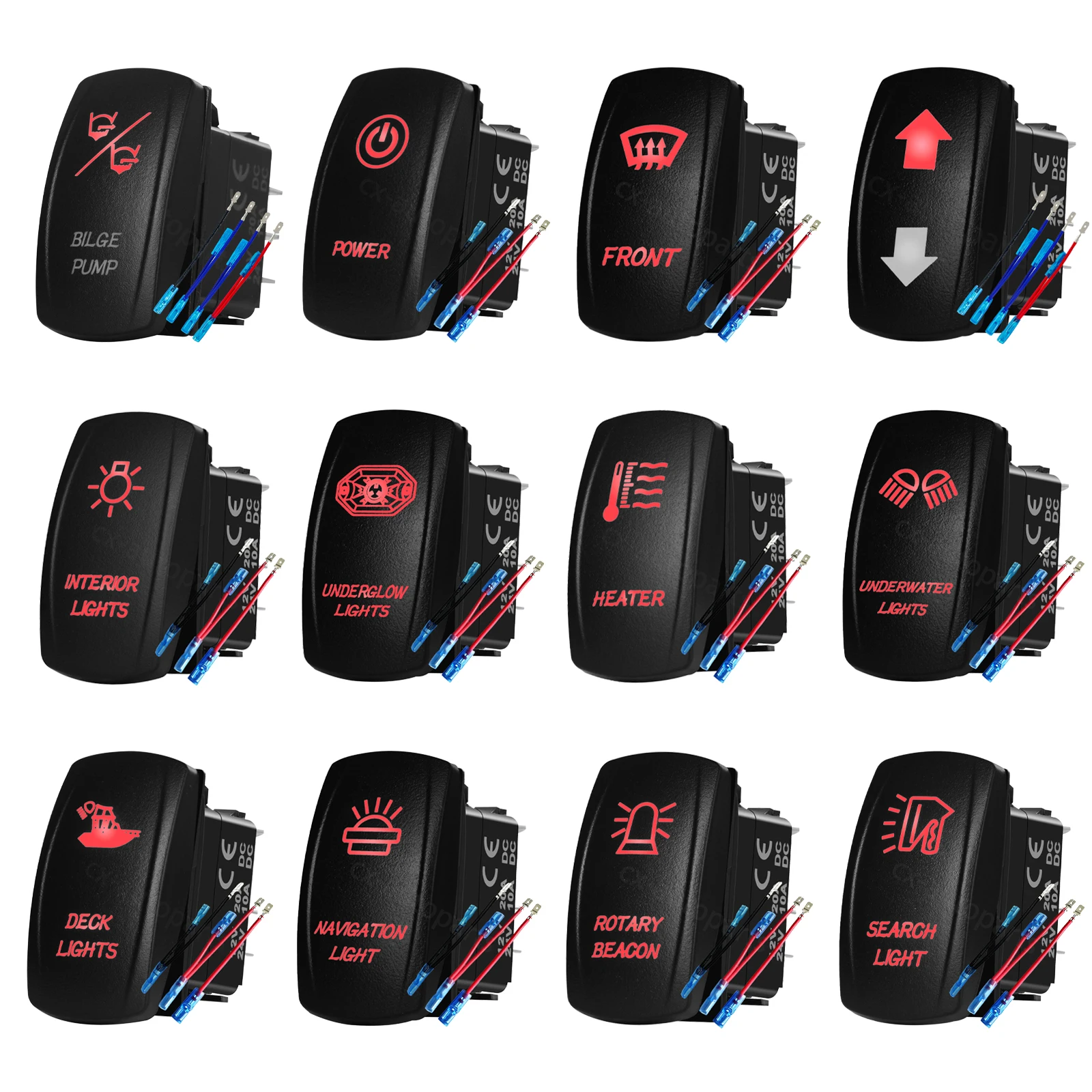 12V/24V Boat Anchor Rocker Switch Red Led DPDT 7Pin (ON) OFF (ON) Toggle Switch For Car Marine Boat NARVA Carling ARB Waterproof