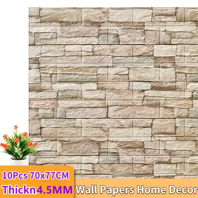 10Pcs Self Adhesive 3D Wall Stickers  Panels Foam DIY Home Luxury Decor Wallpaper Living Room Bathroom Background Morden Sticker