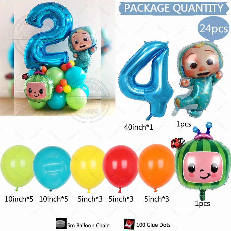 24 Uds. Decoración de fiesta de cumpleaños con tema de COCO y melón de dibujos animados, globo con número de 40 pulgadas, Baby Shower, juguete para regalo para niños