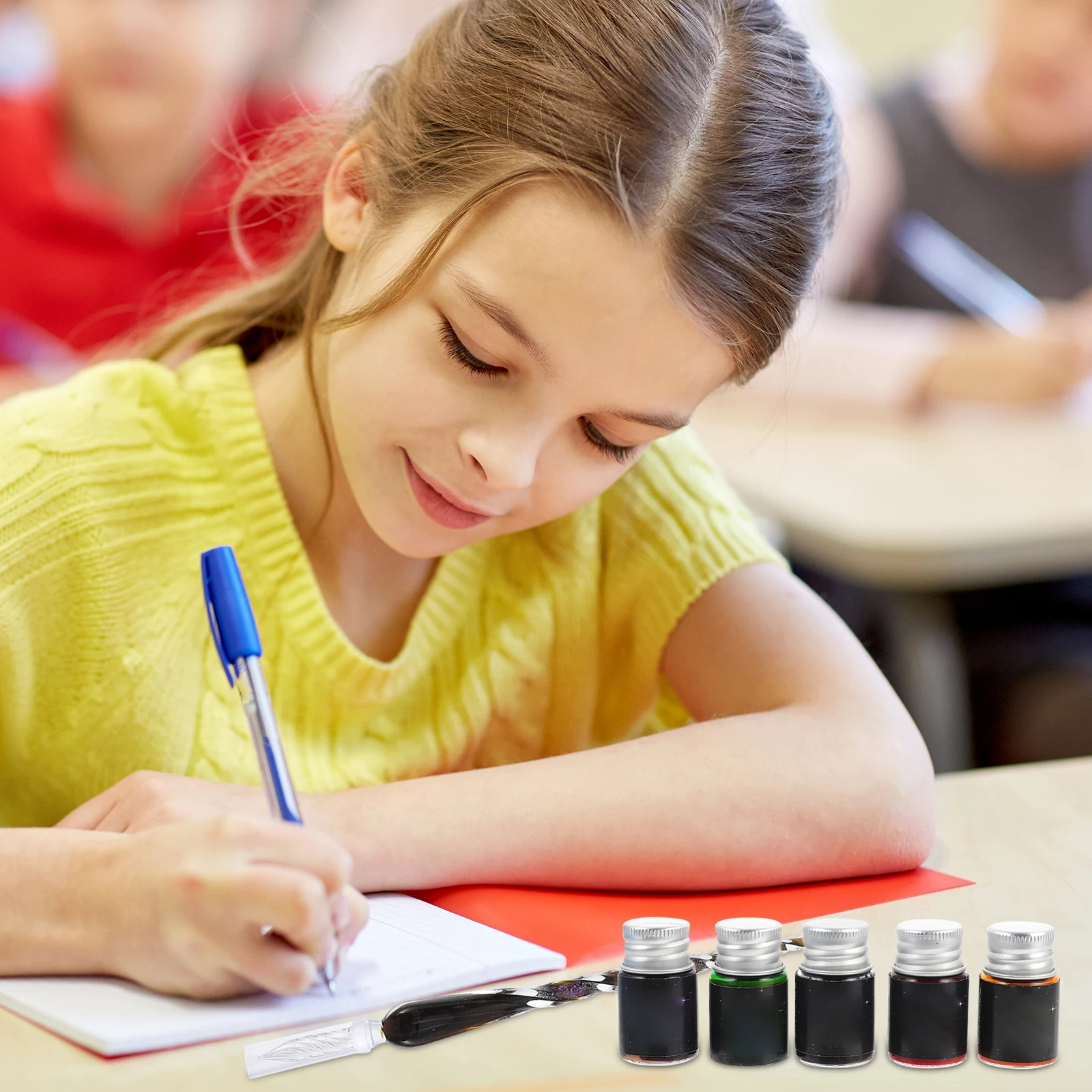 

1Set Glass Dipped Pen Set Crystal Signature Pen 5 Ink Colors Leak Proof Lid Calligraphy Writing Art Supplies Office School