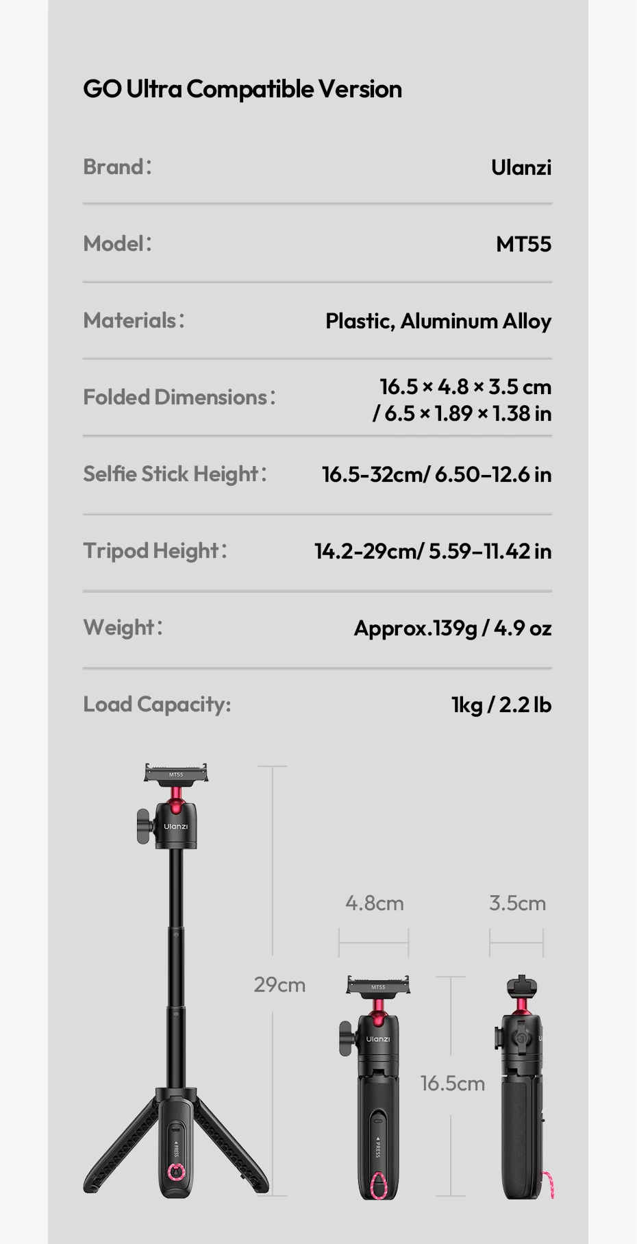 Ulanzi MT55 SnapGo Mini Selfie-Stick Stativ Overhead Mantis Rucksackhalterung für DJI Action6/Nano für Insta360 Go Ultra für Reisen – Detail 20