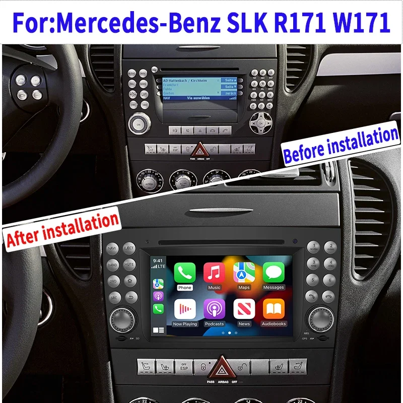 

CarPlay Android Auto Radio Upgrade for Mercedes SLK R171 W171 SLK200 SLK280 SLK300 SLK350 SLK55 with 7in Touchscreen WiFi DVD