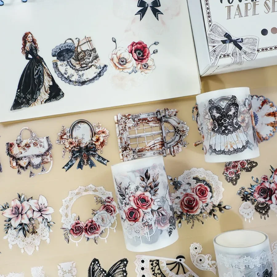 4Pcs Matte Pajama Lady PET Tape PreCut Flower Decorations Transparent Masking Tape for Stickers Scrapbooking Journal Diary Decor