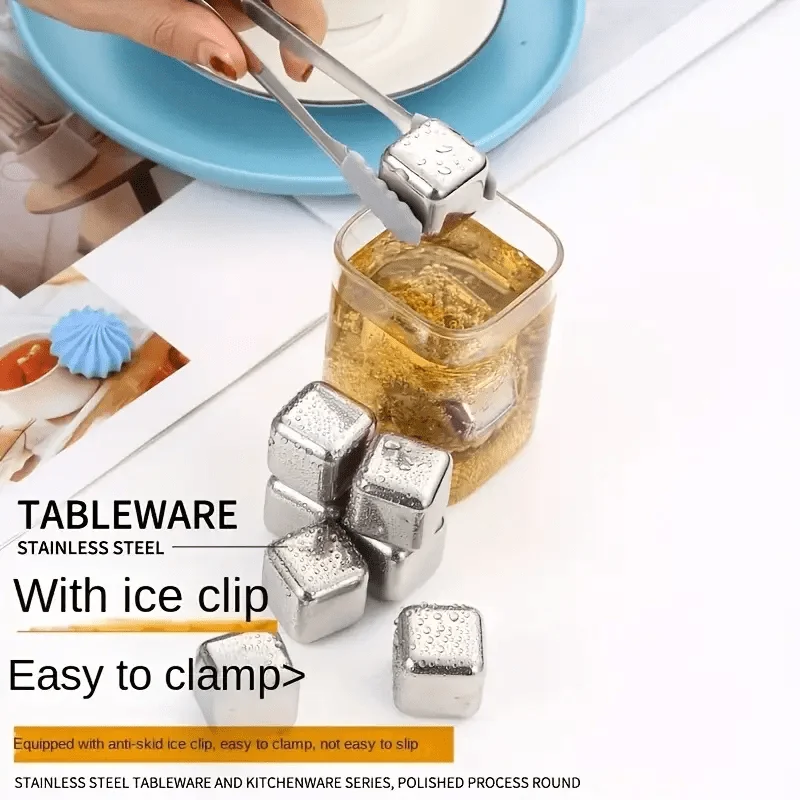 Whiskey Chilling Stones Stainless Steel Reusable Ice Cube for Drinking Ice Beer Soda Stone Fast Freeze Box Packaging with Clip view 6